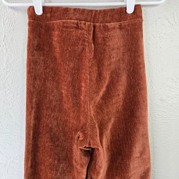 Velour Flare Pant XS Brown High Waist Pull on Stretchy Pintuck Trouser Retro 70s - Picture 7 of 12